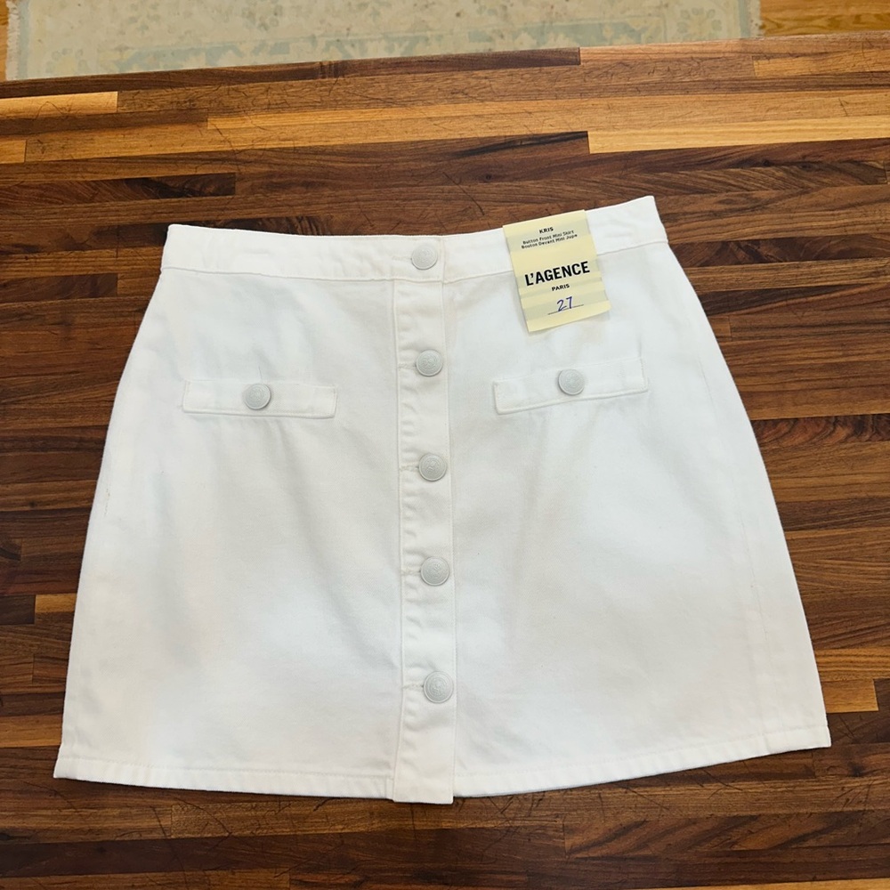 NWT - L'AGENCE White Denim Skirt with White Buttons - Size 27